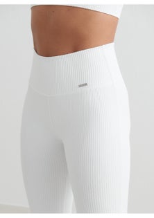 Aim'n - Womens Ribbed Seamless Flare Tights - Beige