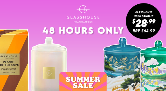 Shop the 48 Hours ONLY! Glasshouse 380g Candles $28.99!! RRP $64.99 sale