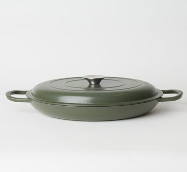 George Collective - Cast Iron Shallow Casserole 30cm - Matte Olive/ Silver Lid
