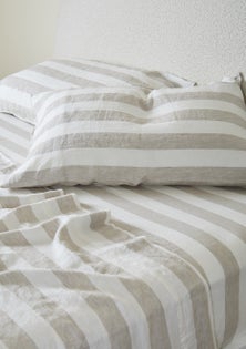 George Collective - 100% European Flax Linen Sheet Set - King - Natural Wide Stripe