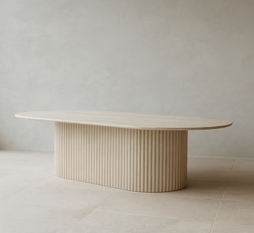 George Collective - Celine Ribbed Dining Table 180cm -  Travertine Look
