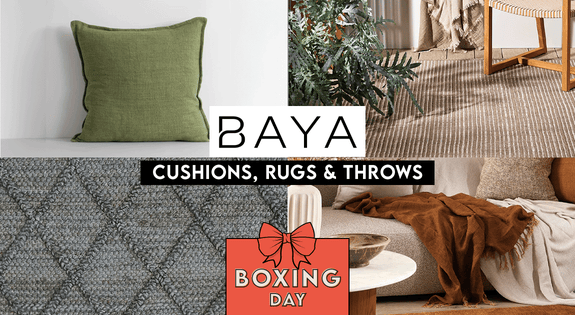 Shop the Baya cushions, rugs and throws- Boxing Day Edition sale