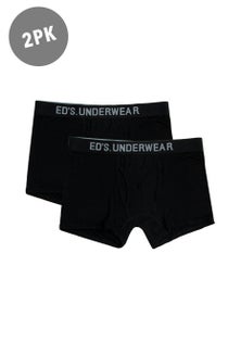 Ed's Underwear - Double Pack Mens Trunks - Black W/ Black