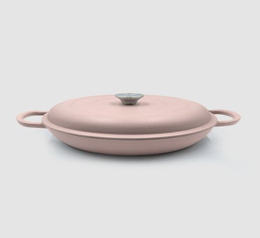 George Collective - Cast Iron Shallow Casserole 30cm - Matte Baby Pink/Silver Lid