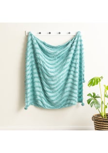 Renee Taylor Wave Cotton Chenille Vintage Washed Tufted Throw 130 x 200 cm Aqua