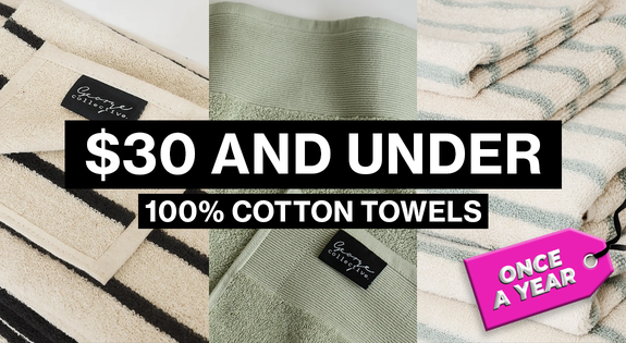 Shop the $30 and Under 100% cotton towels sale