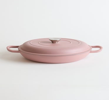 George Collective - Cast Iron Shallow Casserole 30cm - Matte Marshmallow/ Silver Lid