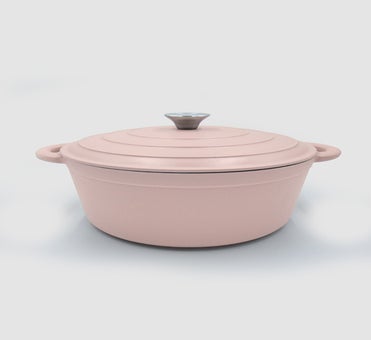 George Collective - Cast Iron Round Casserole 28cm - Matte Baby Pink/Silver Lid