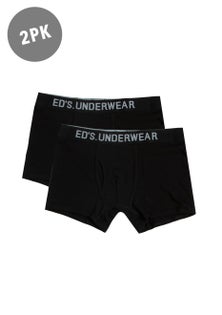 Ed's Underwear - Bamboo Double Pack Mens Trunks - Black W/ Black