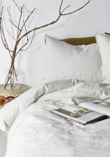 George Collective - 100% European Flax Linen Duvet Cover Set - Queen - Grey Stripe