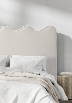 George Collective - Wavy Piped Linen Look Headboard - Super King - Natural/White