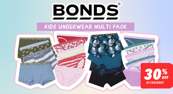 Shop the Kids Bonds Underwear Packs 30% off at Checkout sale