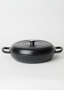 George Collective - Cast Iron Shallow Casserole 30cm - Matte Black/Silver Lid
