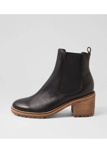 Mollini - Womens Biscotti Natural Heel Leather Ankle Boots - Black