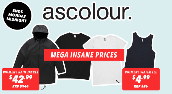 Shop the AS Colour MEGA Insane Prices - Ends Monday Midnight sale