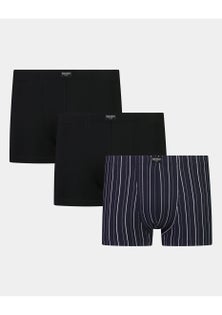 Bendon Man - Cotton Stretch Three Pack Mens Trunk 3 Pack - Black/Navy White