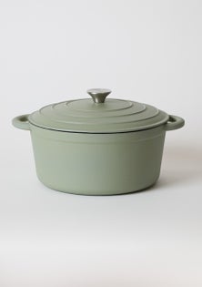 George Collective - Cast Iron Round Casserole 28cm - Matte Sage/Silver Lid