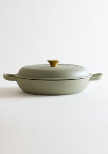 George Collective - Cast Iron Shallow Casserole 30cm - Matte Sage/Gold Lid