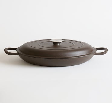 George Collective - Cast Iron Shallow Casserole 30cm - Matte Cocoa/Silver Lid