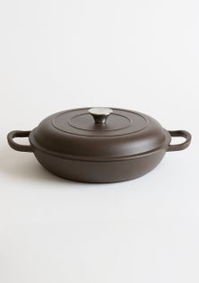 George Collective - Cast Iron Shallow Casserole 30cm - Matte Cocoa/Silver Lid