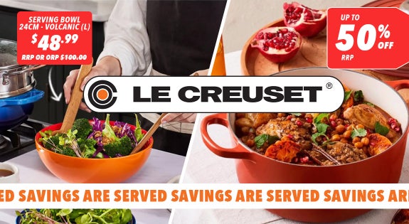 Shop the Le Creuset Savings Are Served! Up to 50% off RRP! sale