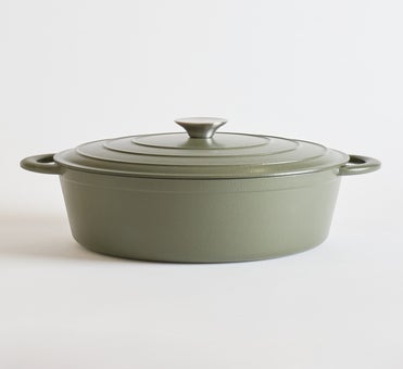 George Collective - Cast Iron Round Casserole 28cm - Matte Olive/ Silver Lid