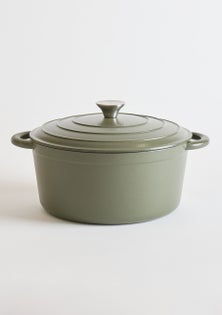 George Collective - Cast Iron Round Casserole 28cm - Matte Olive/ Silver Lid