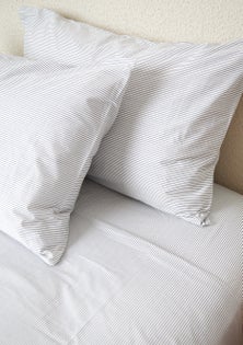 George Collective - 100% Stonewashed Cotton Stripe Sheet Set- Queen - Grey Stripe