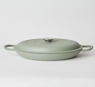 George Collective - Cast Iron Shallow Casserole 30cm - Matte Sage/Silver Lid