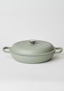 George Collective - Cast Iron Shallow Casserole 30cm - Matte Sage/Silver Lid
