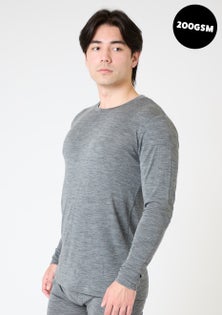 Alpine Essentials - 100% Merino Mens Long Sleeve Tee  200gsm - Grey Marle