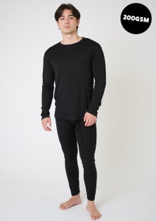 Alpine Essentials - 100% Merino Mens Long Sleeve Tee 200gsm  - Black