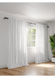 George Collective - 100% Linen Pencil Pleat Curtain Pair - W280 x D250cm - Sheer White